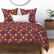 M Rose Shining in the Winter Night - Outline Floral - Bright Red Roses (Outline Rose) with Neon Yellow Dots (Polka Dots) on Indigo Blue (Dark Blue) - Line Art - Mid Century Modern inspired (MOD) - Modern Vintage - Minimal Flower - Geometric Florals