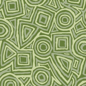 xl-Hand-painted geometric tangles in shades of sage green