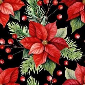 Christmas holiday winter poinsettia flower watercolor Xmas