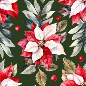 Christmas holiday winter poinsettia flower watercolor Xmas