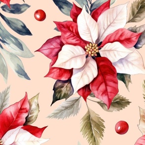 Big Size. Christmas holiday winter poinsettia flower watercolor Xmas