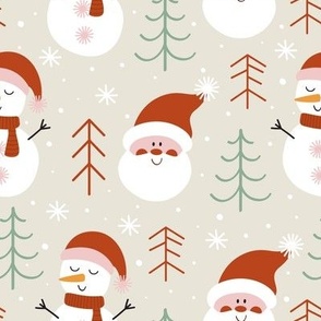 Santa Claus, snowman, Christmas tree