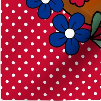 18x18 Panel Team Spirit Football and Flowers in Buffalo Bills Colors Royal Blue and Red for DIY Throw Pillow Cushion Cover or Tote Bag (2)