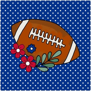 18x18 Panel Team Spirit Football and Flowers in Buffalo Bills Colors Royal Blue and Red for DIY Throw Pillow Cushion Cover or Tote Bag