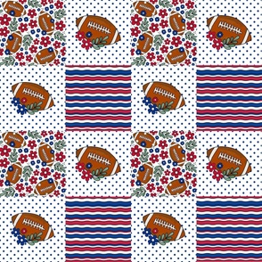 Bigger Patchwork 6" Squares Team Spirit Football Buffalo Bills Colors Royal Blue and Red for Cheater Quilt or Blanket