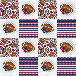 Smaller Patchwork 3" Squares Team Spirit Football Buffalo Bills Colors Royal Blue and Red for Cheater Quilt or Blanket