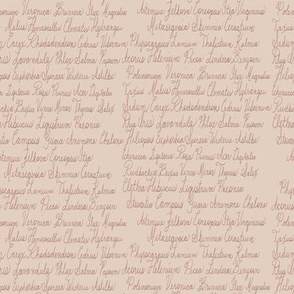 Botanical Plants in Vintage Handwriting in Plum and Rose Pink