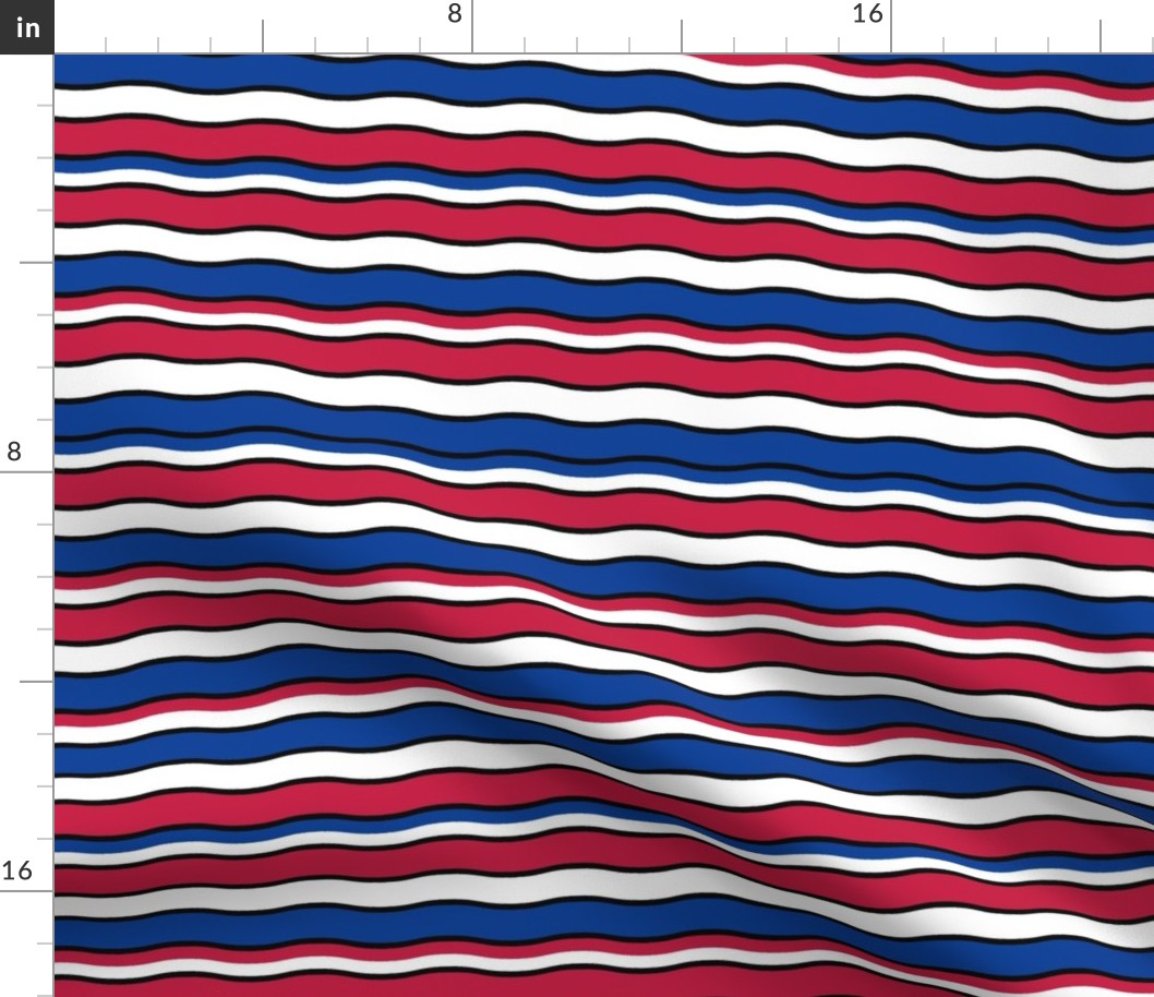 Large Scale Team Spirit Football Wavy Stripes in Buffalo Bills Colors Royal Blue and Red