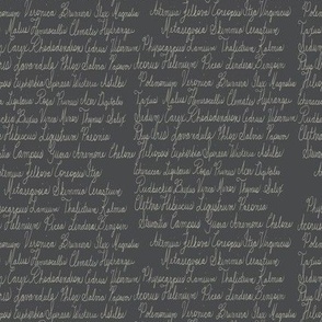 Botanical Plant Names in Vintage Cursive in Dark Charcoal and Sage Green