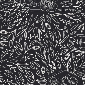 Floral Line Art Drawing | Medium - Black