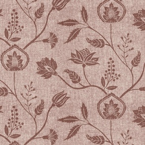 Indian block print chintz florals pink mauve monochrome - large scale