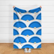 Jumbo French Blue Splayed Fans on White