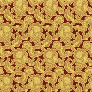 Foliate golden motifs on red 