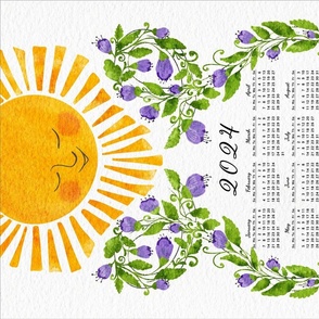 Floral 2024 Calendar Cute Sun and Purple Flowers