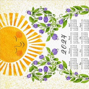 Cute Floral 2024 Calendar with Sun and Purple Flowers
