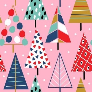 Christmas trees on pink background 