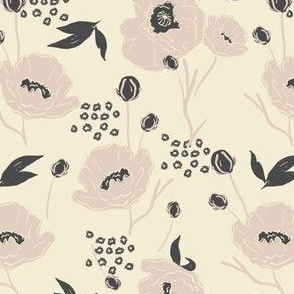 Poppy Garden Pattern in Cream, Soft Pink, and Charcoal