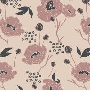 Poppy Garden Pattern in Soft Pink, Plum, and Charcoal