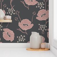 Poppy Garden Pattern in Charcoal Grey and Plum