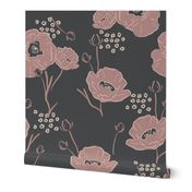 Poppy Garden Pattern in Charcoal Grey and Plum