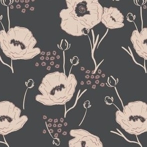 Poppy Garden Pattern in Charcoal Grey and Light Pink
