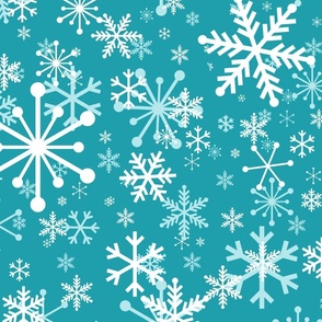 Snow Fest, fun  Snowflakes on Teal - large scale