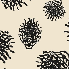Large scale organic and modern ocean sea critters block print - Multidirectional  in beige and black.