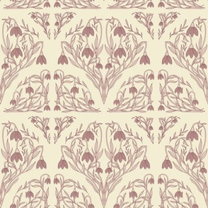 Art Decor Floral Pattern in Creamy Yellow and Pink Plum