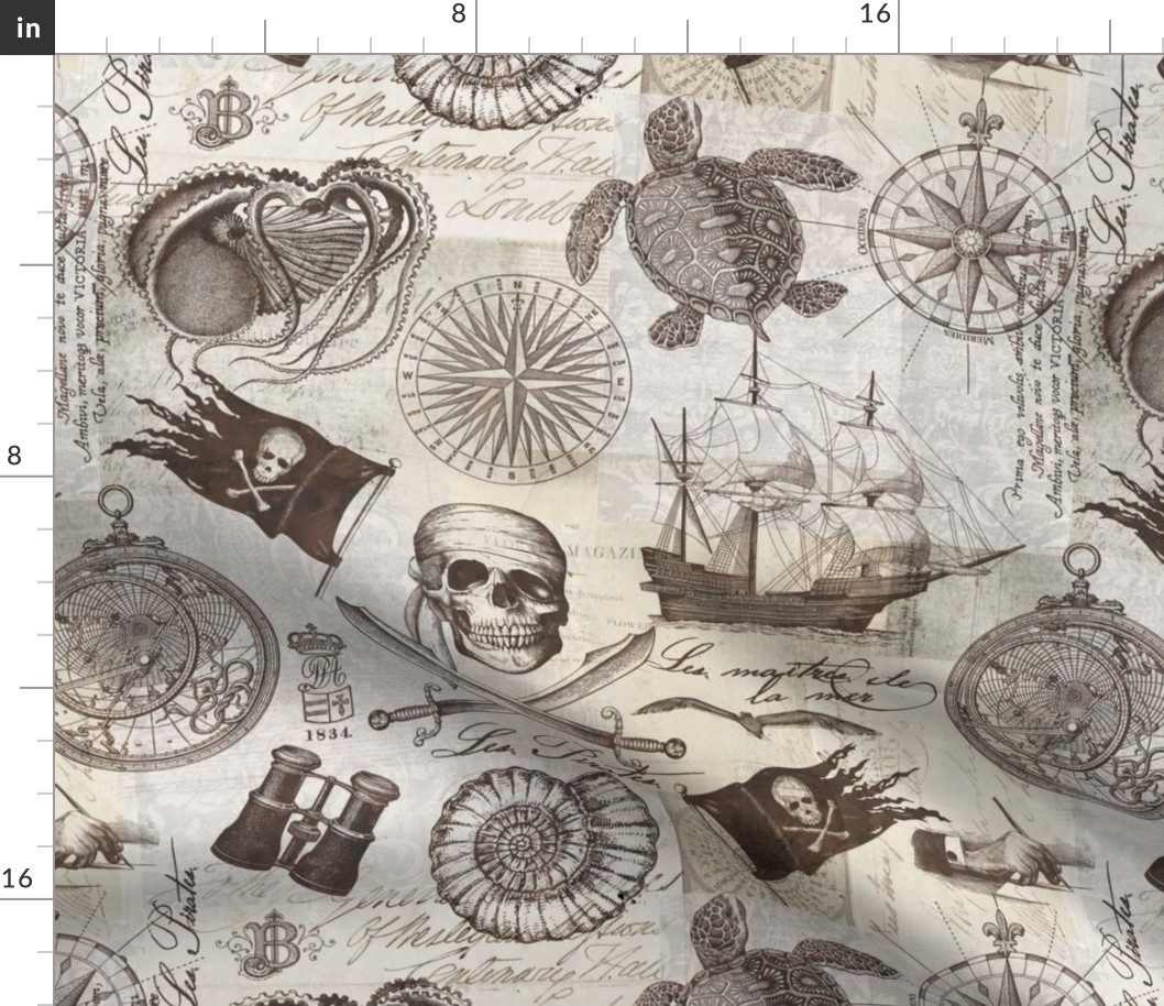 Pirates Of The Seven Seas Pattern Brown