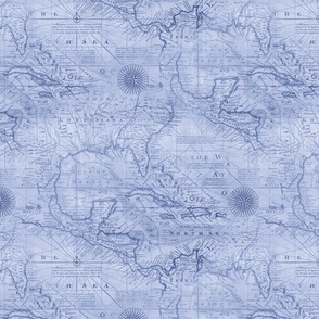 Caribbean Chronicles Vintage Map Revival Blue Smaller Scale