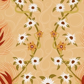 Daisies and fluffy flowers - red and orange brown