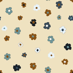 Little Flowers Pattern Navy Caramel