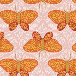 Medium Butterfly Ogee in Orange on Pink