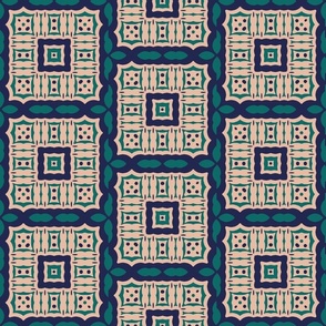 Boho Chic Staggered Tile Geometric in Green Navy and Warm Beige
