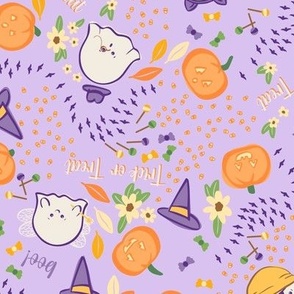Cute Halloween Trick-or-Treat Ghosts in Pastel Purple - Medium