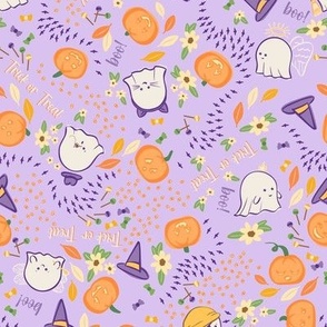 Cute Halloween Trick-or-Treat Ghosts in Pastel Purple - Small