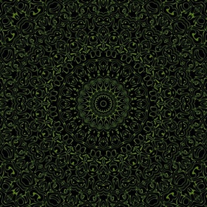 Black and Green Mandala Kaleidoscope Medallion Flower