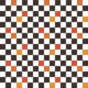 black and white checkers with orange