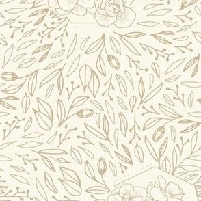 Floral Line Art Drawing | Small Scale | ivory white, beige tan | multidirectional botanicals