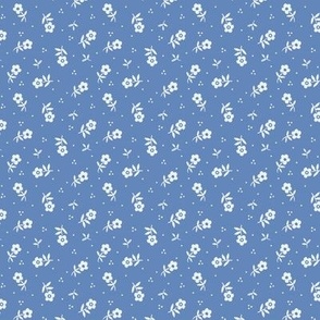 Small flowers scattered Vintage fabric in mid tone galactic cobalt and white