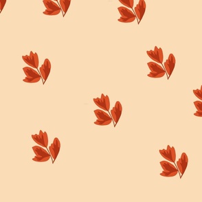 Red leaves on beige, minimalist, delicate pattern