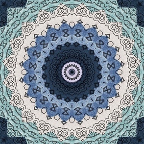 Blue and beige Mandala Kaleidoscope Medallion Flower