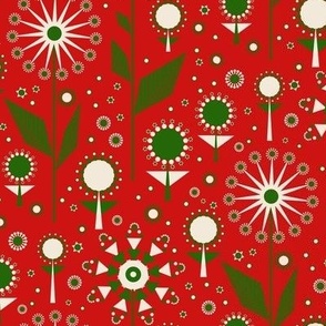 438 $ -  small scale zingy Christmas red and emerald green mid century modern geometric bold floral garden for curtains,  pillows, cozy throws, bed linen,  duvet covers,  table runners and table cloths