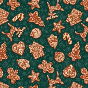 Gingerbread Cookies on Teal | Christmas, Winter, Detailed, Holiday Baking, Icing
