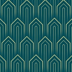 Art Deco Jewels in overlapping Dark Teal & Gold (solid lines)