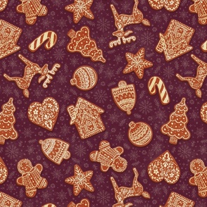  Gingerbread Cookies on Plum | Christmas, Winter, Detailed, Holiday Baking, Icing