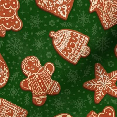  Gingerbread Cookies on Green | Christmas, Winter, Detailed, Holiday Baking, Icing