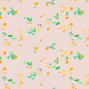 Yellow Pink Green Flowy Watercolour Florals