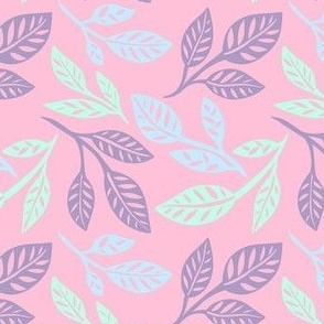 Leaves on a pink background.  Pastel colors - Small scale