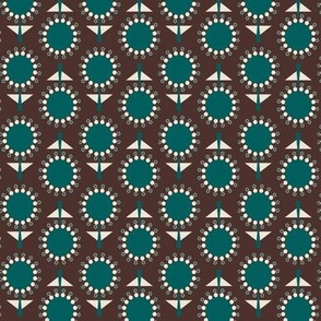 439 - Small Scale East Fork: Night Swim & Molasses  retro mid century floral garden grid two directional geometric flowers in rows for table napkins, table runners, apparel, pillows, quilting and patchwork and cute autumn kids apparel